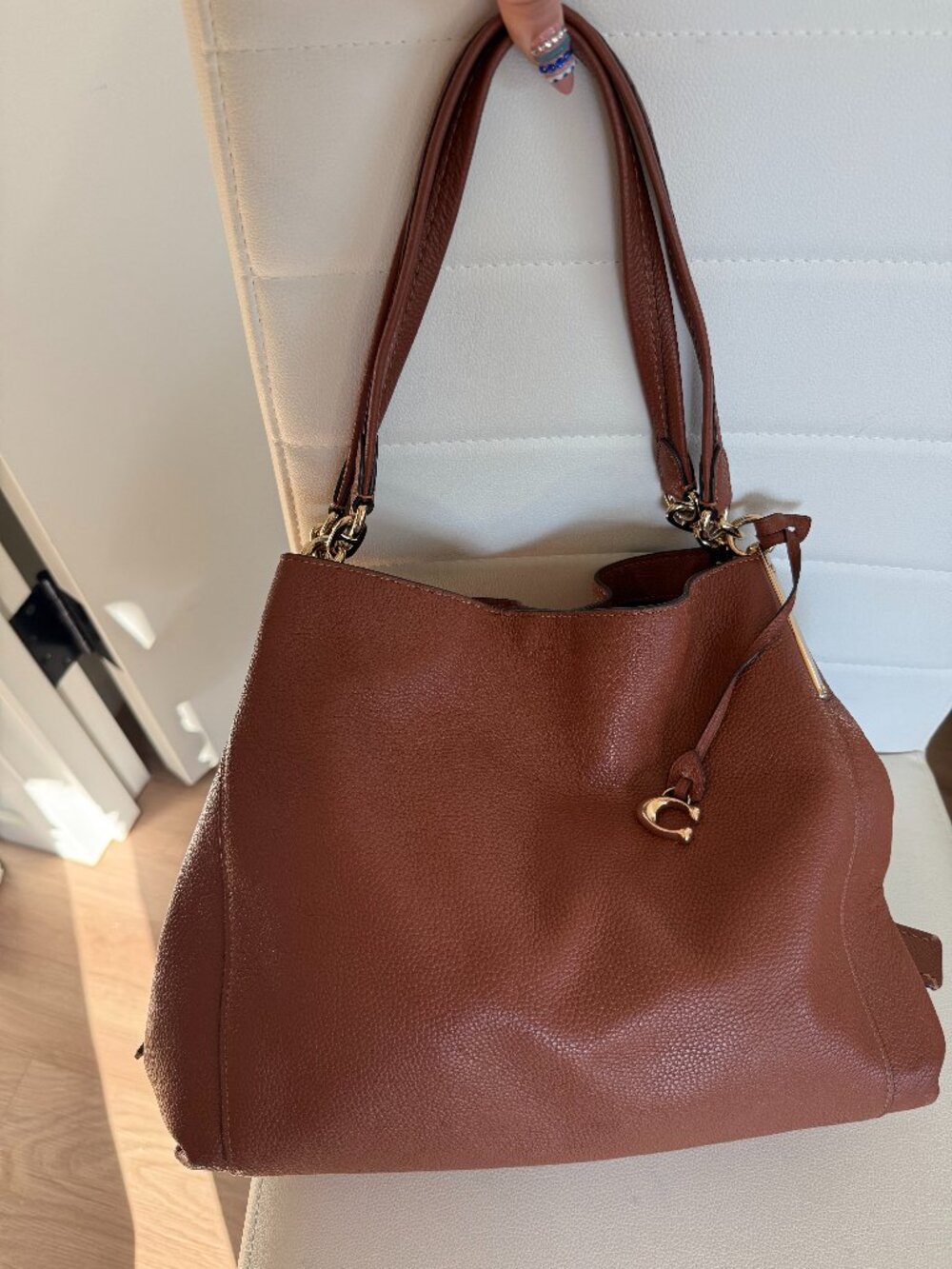 Coach Dalton 31 Pebbled Leather Orange Brown Slouchy Leather Shoulder Bag